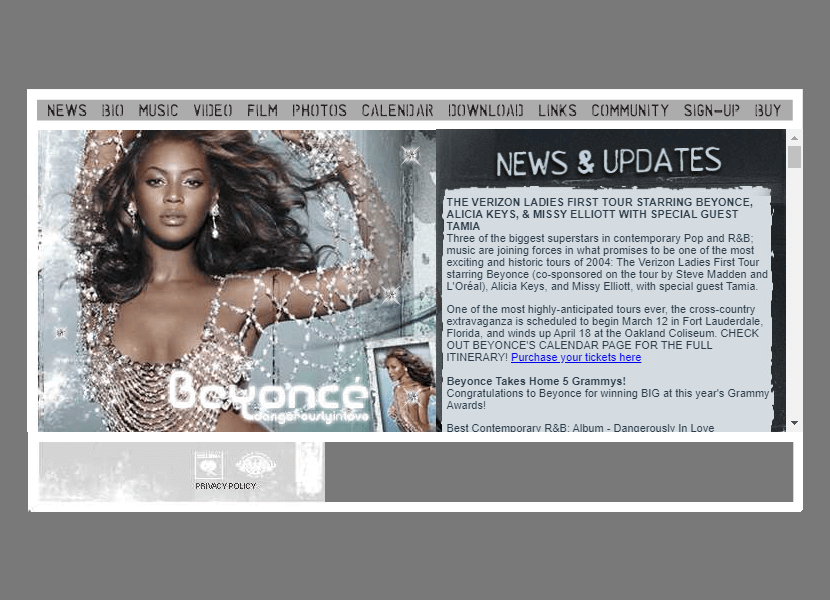 Beyoncé flash website in 2003