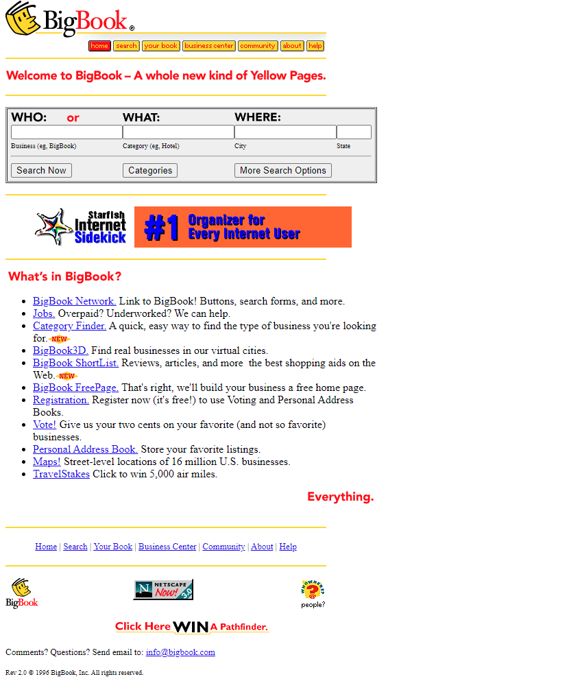 BigBook website in 1996