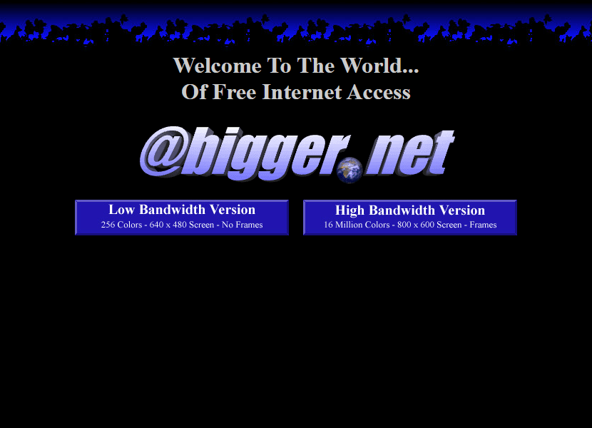 Bigger.net website in 1998