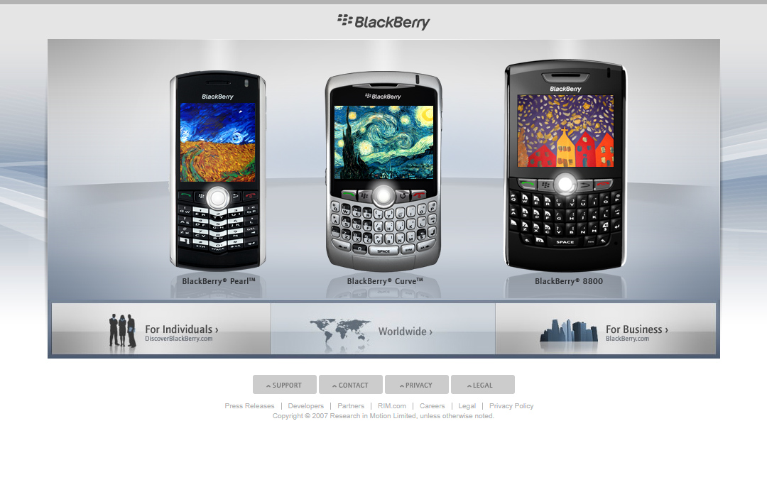 BlackBerry website in 2007