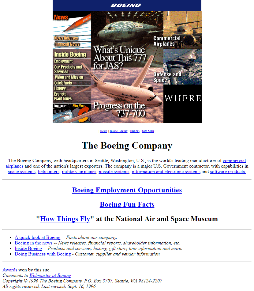 Boeing website in 1996