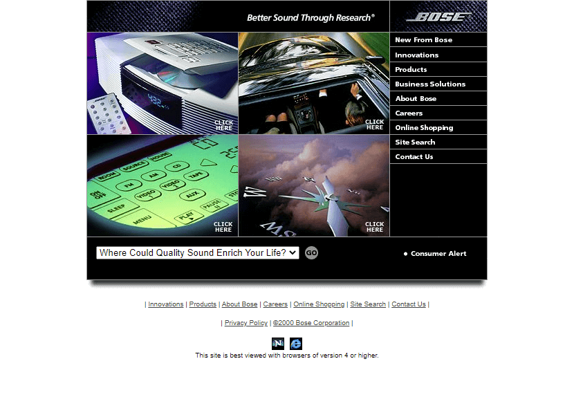 Bose website in 2000