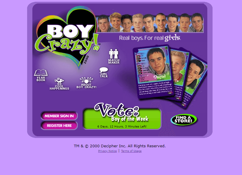 Boy Crazy website in 2000