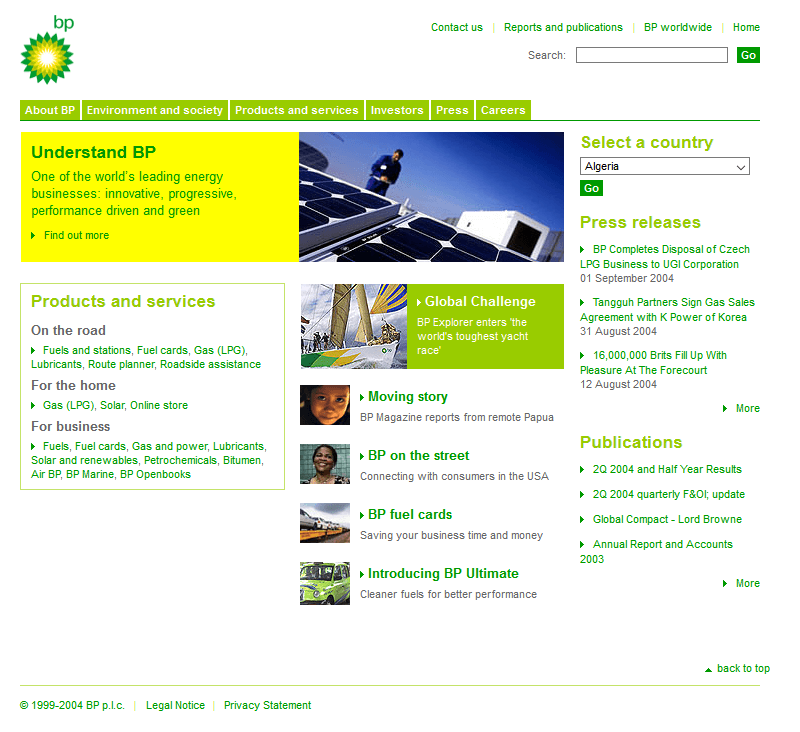 BP website in 2004