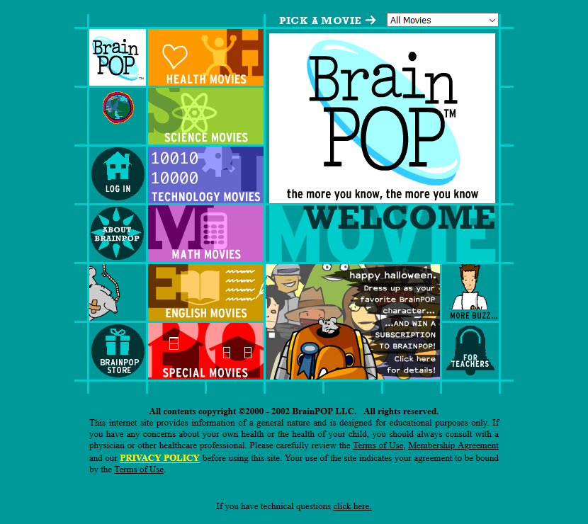 BrainPOP flash website in 2000
