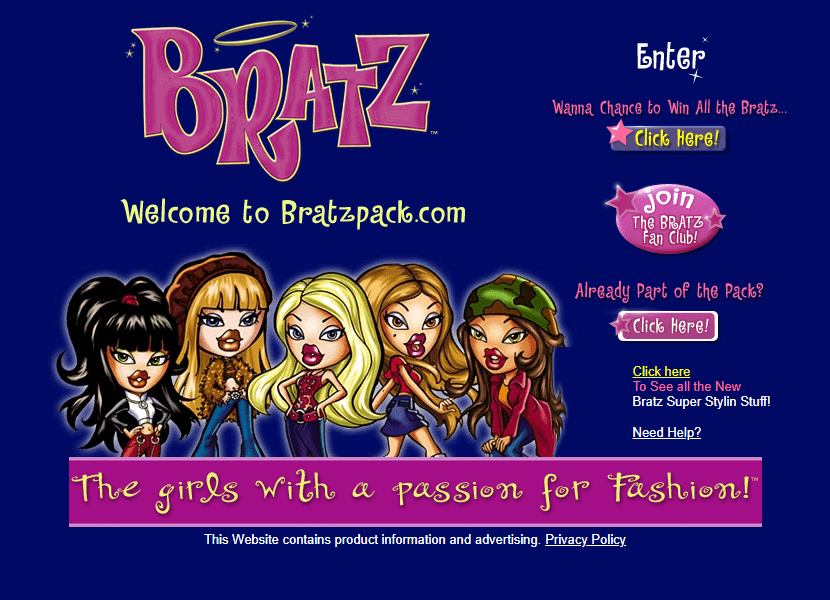 Bratz Pack website in 2002