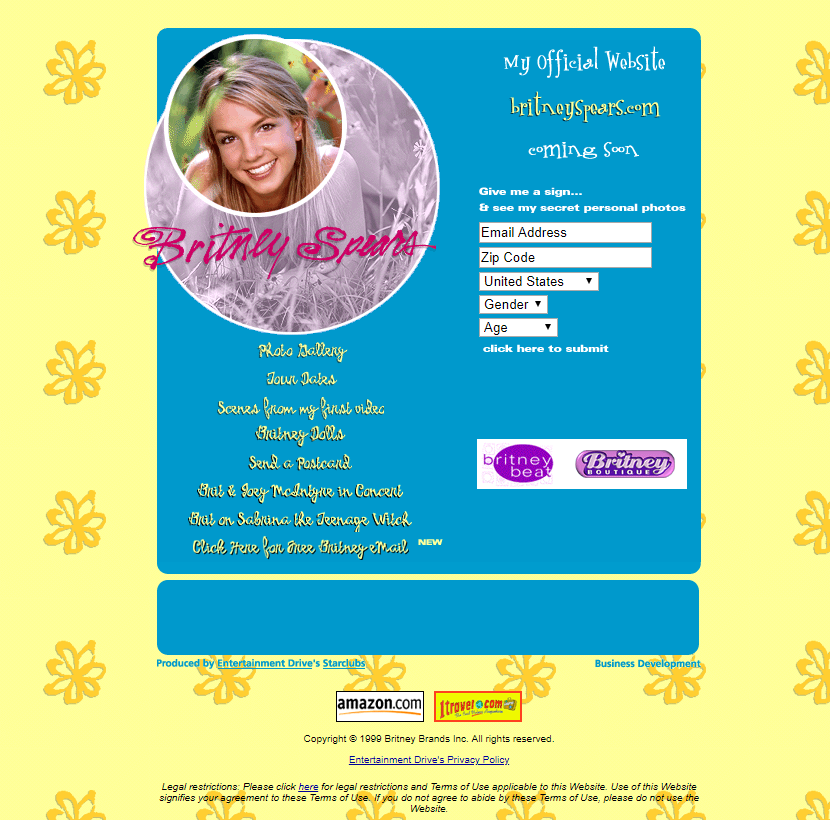 Britney Spears website in 1999