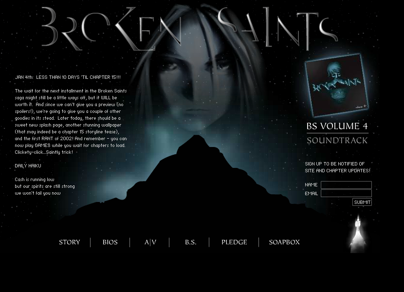 Broken Saints flash website in 2001