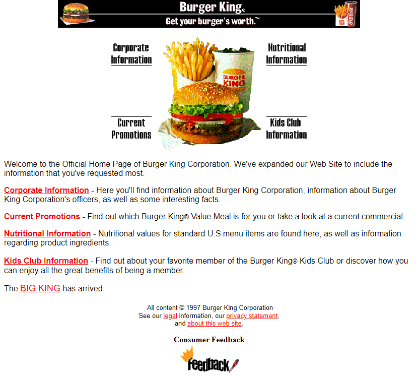 Burger King website in 1997