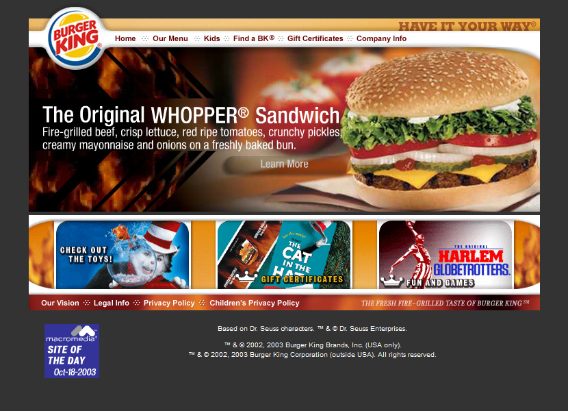 Burger King website in 2003