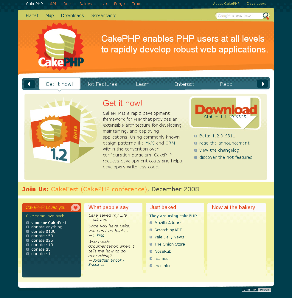 CakePHP website in 2008