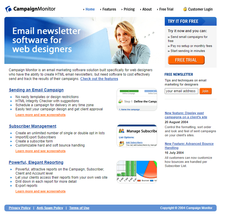 Campaign Monitor website in 2004