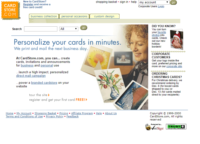 Cardstore.com website in 2000