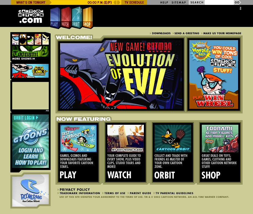 Cartoon Network website in 2003