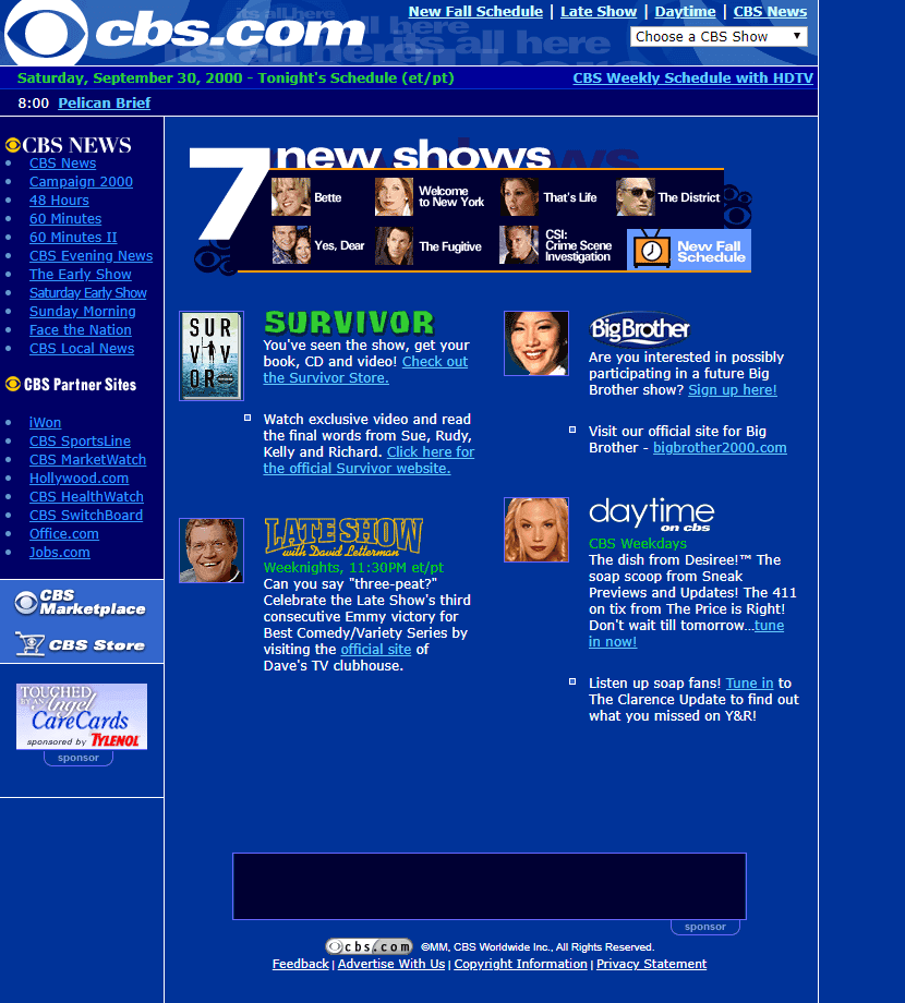 CBS website in 2000