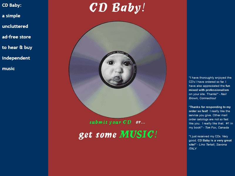 CD Baby website in 1998