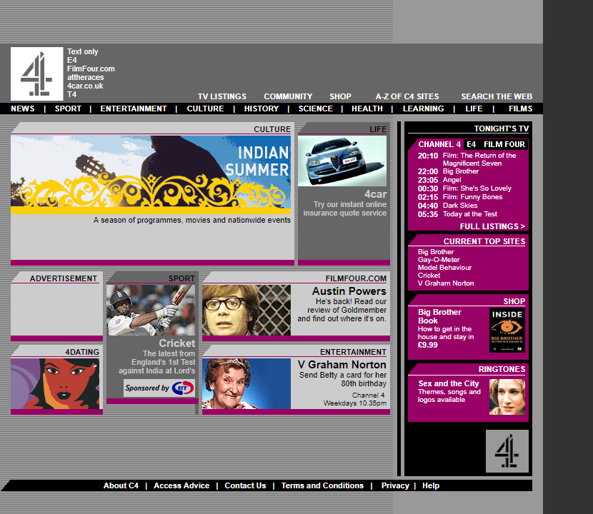 Channel4 website in 2002