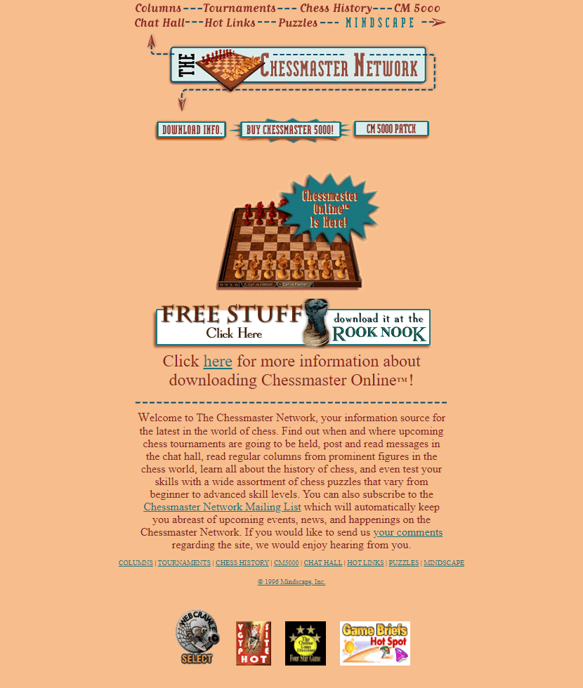 Chessmaster Network website in 1996