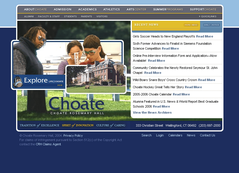 Choate Rosemary Hall website in 2005