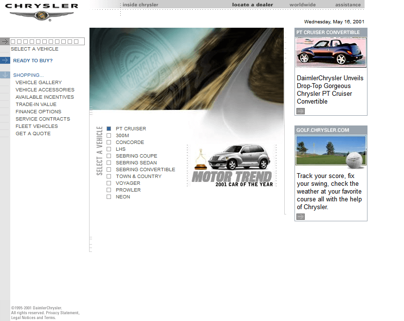 Chrysler website in 2001
