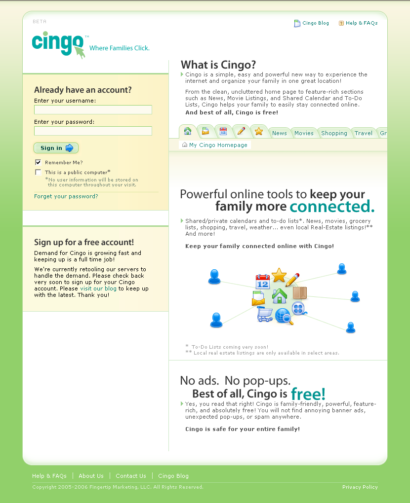 Cingo website in 2006