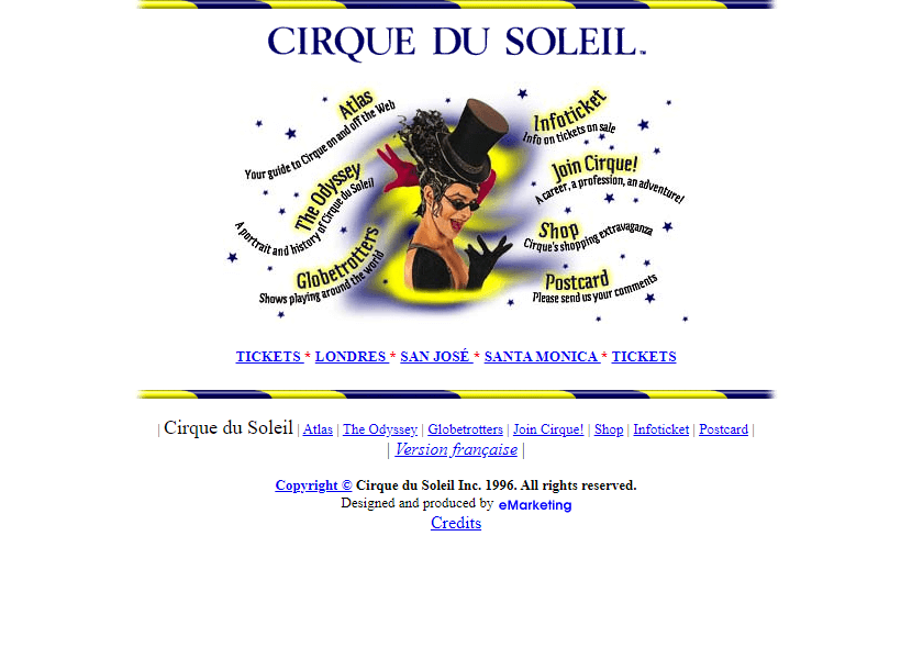 Cirque du Soleil website in 1996