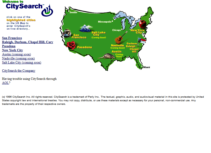 CitySearch website in 1996