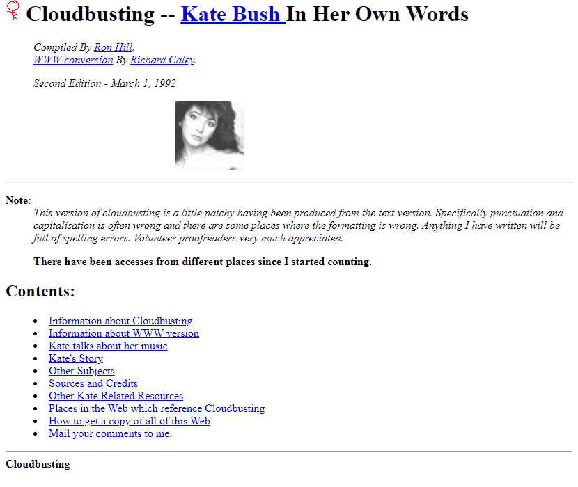 Cloudbusting – Kate Bush In Her Own Words website in 1992