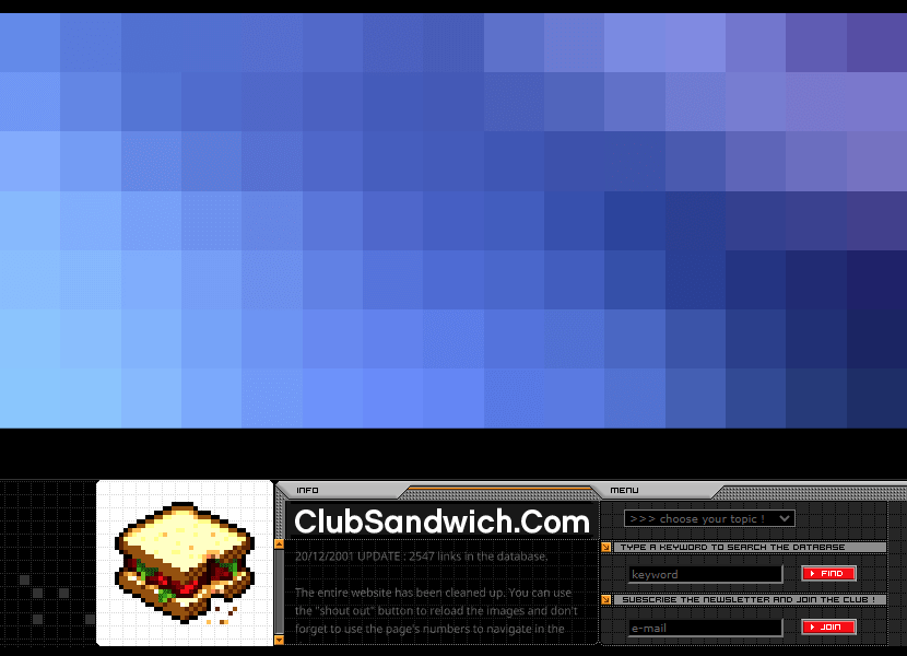 ClubSandwich.com flash website in 2001