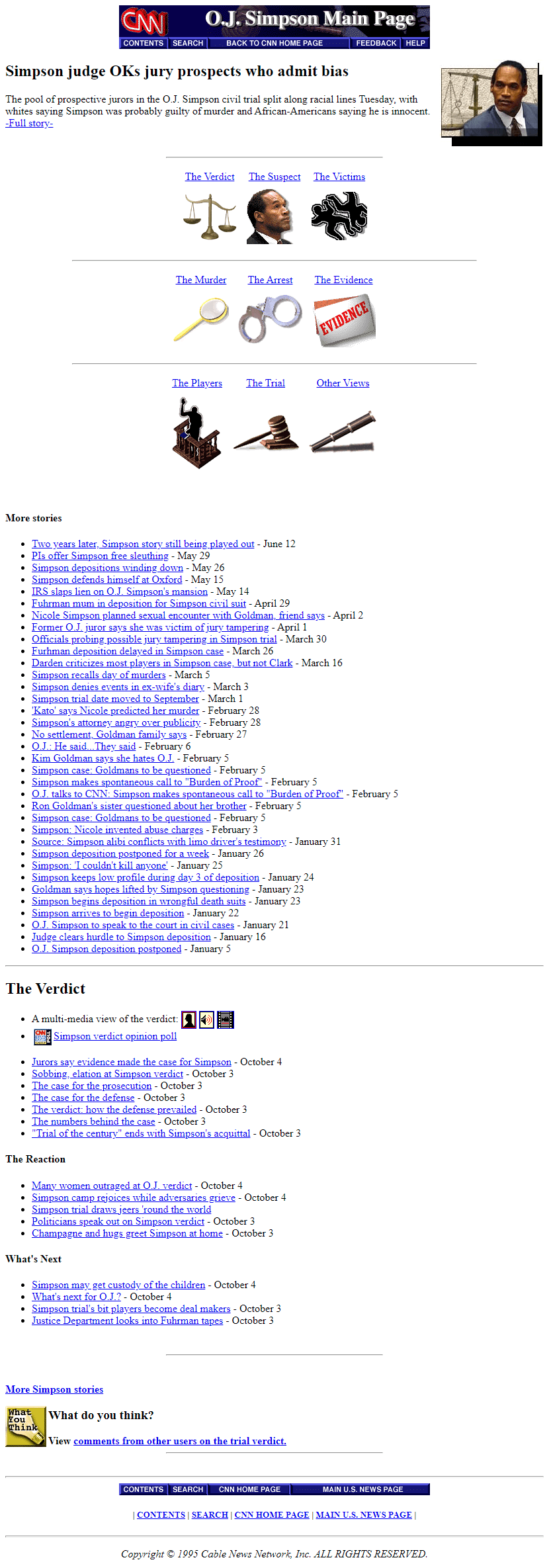 CNN – O. J. Simpson Trial website in 1995