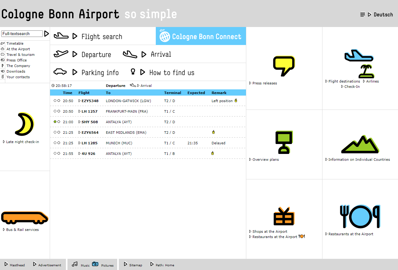 Köln Bonn Airport website in 2007