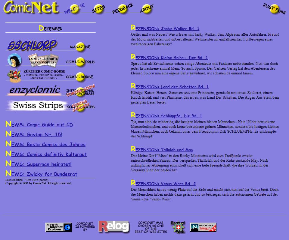 ComicNet website in 1996