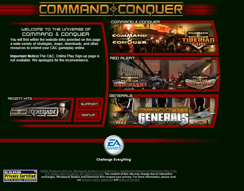 Command & Conquer website in 1999