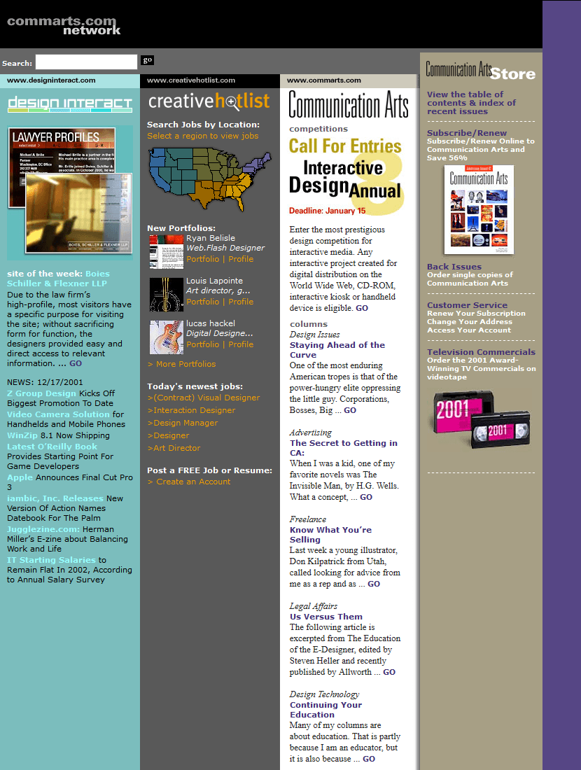 Commarts Network website in 2001