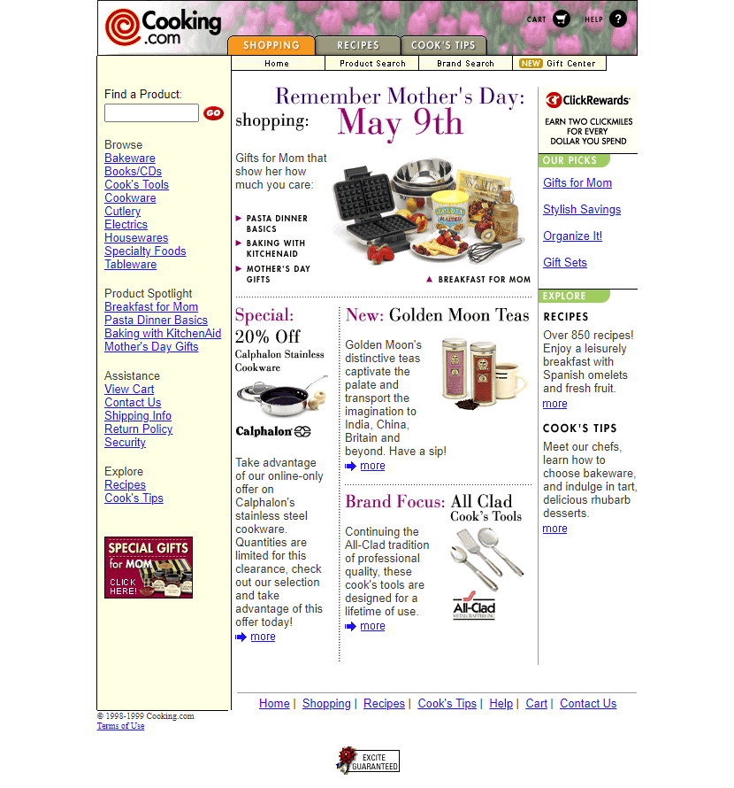 Cooking.com website in 1999