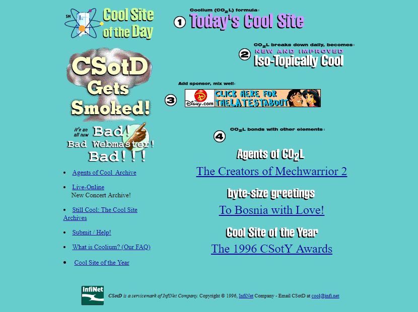 Cool Site of the Day website in 1996