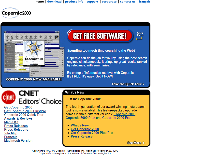 Copernic 2000 website in 1999