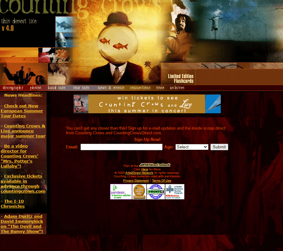 Counting Crows website in 2000