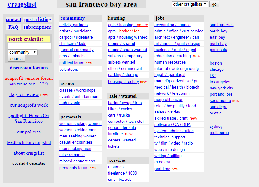 Craigslist website in 2000