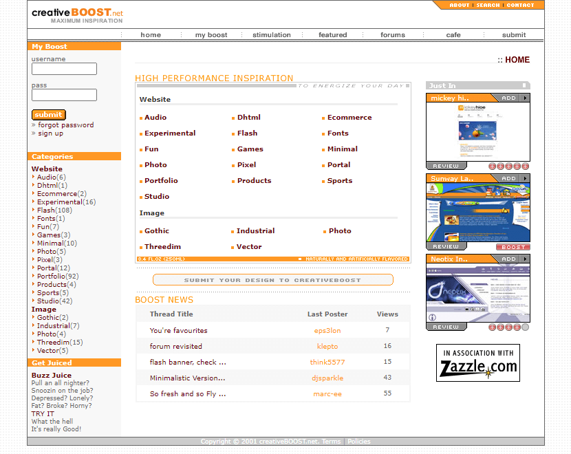 creativeBOOST website in 2002