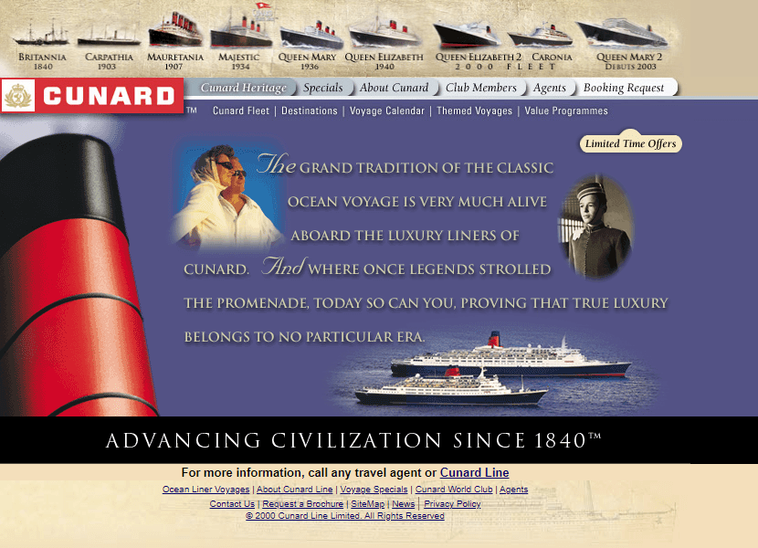 Cunard Line website in 2000