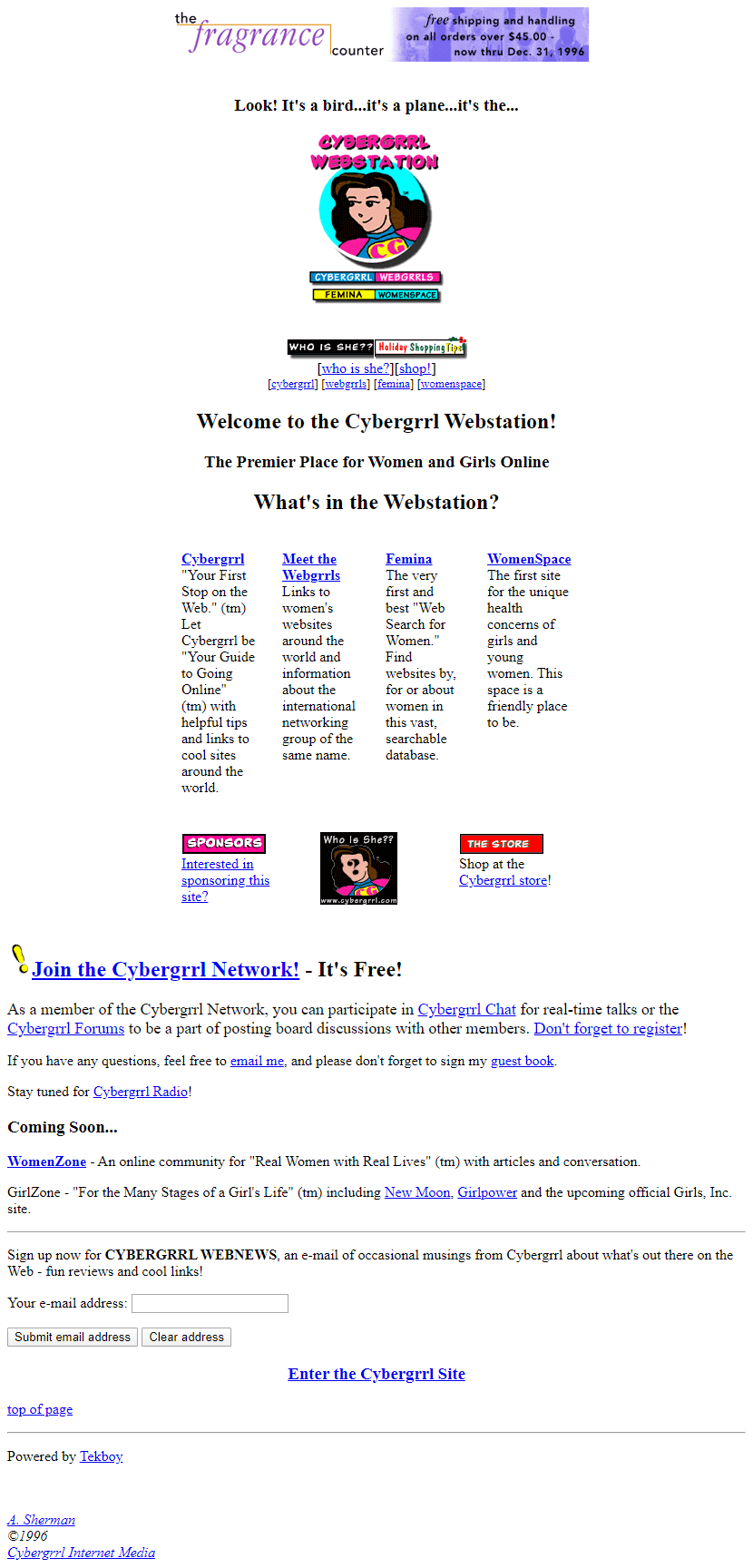 Cybergrrl website in 1996