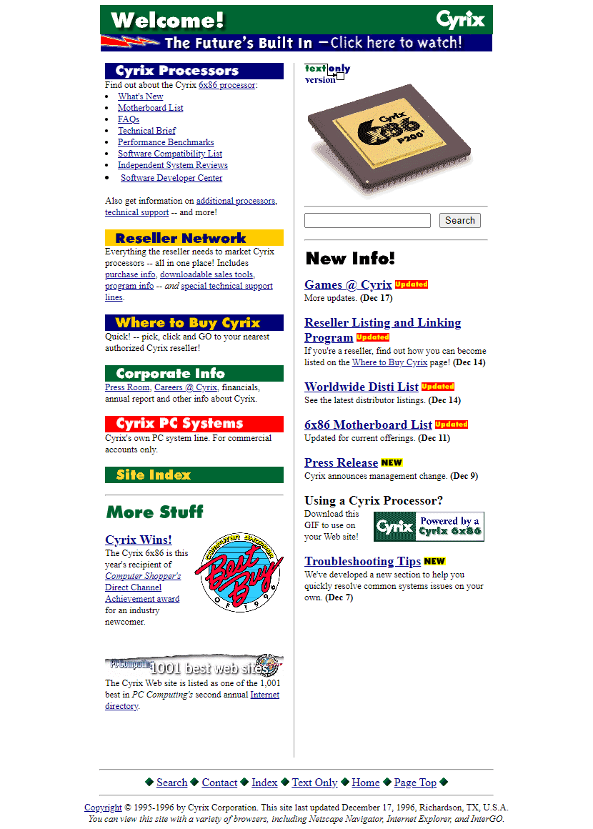 Cyrix website in 1996