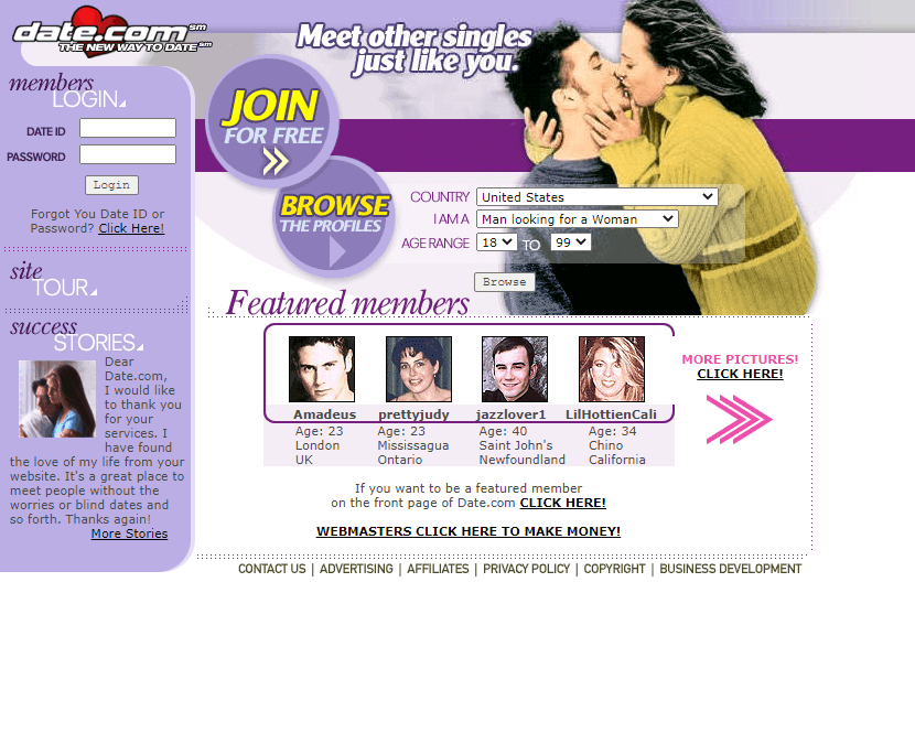 Date.com website in 2001