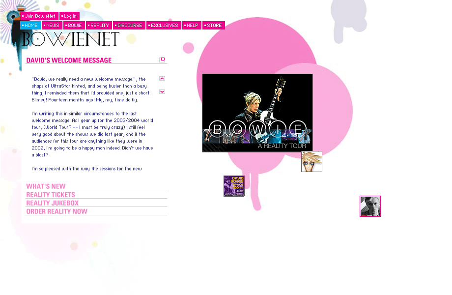 David Bowie website in 2003