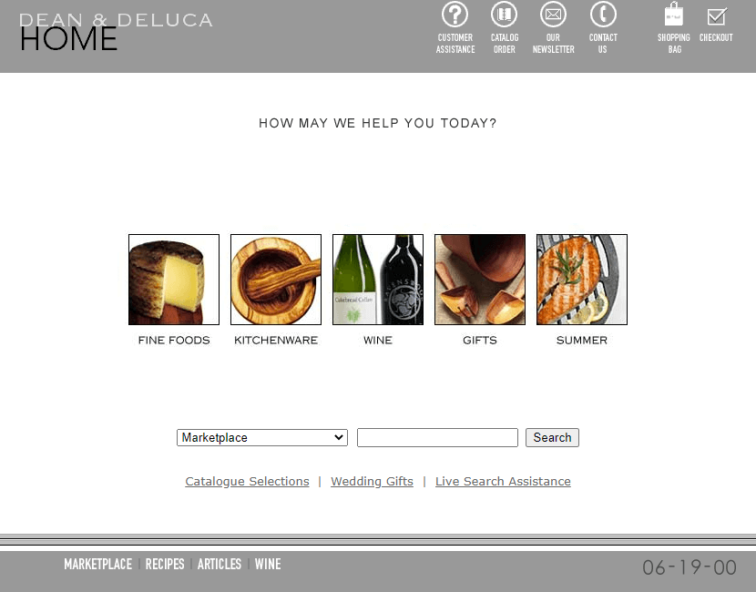 Dean & Deluca website in 2000