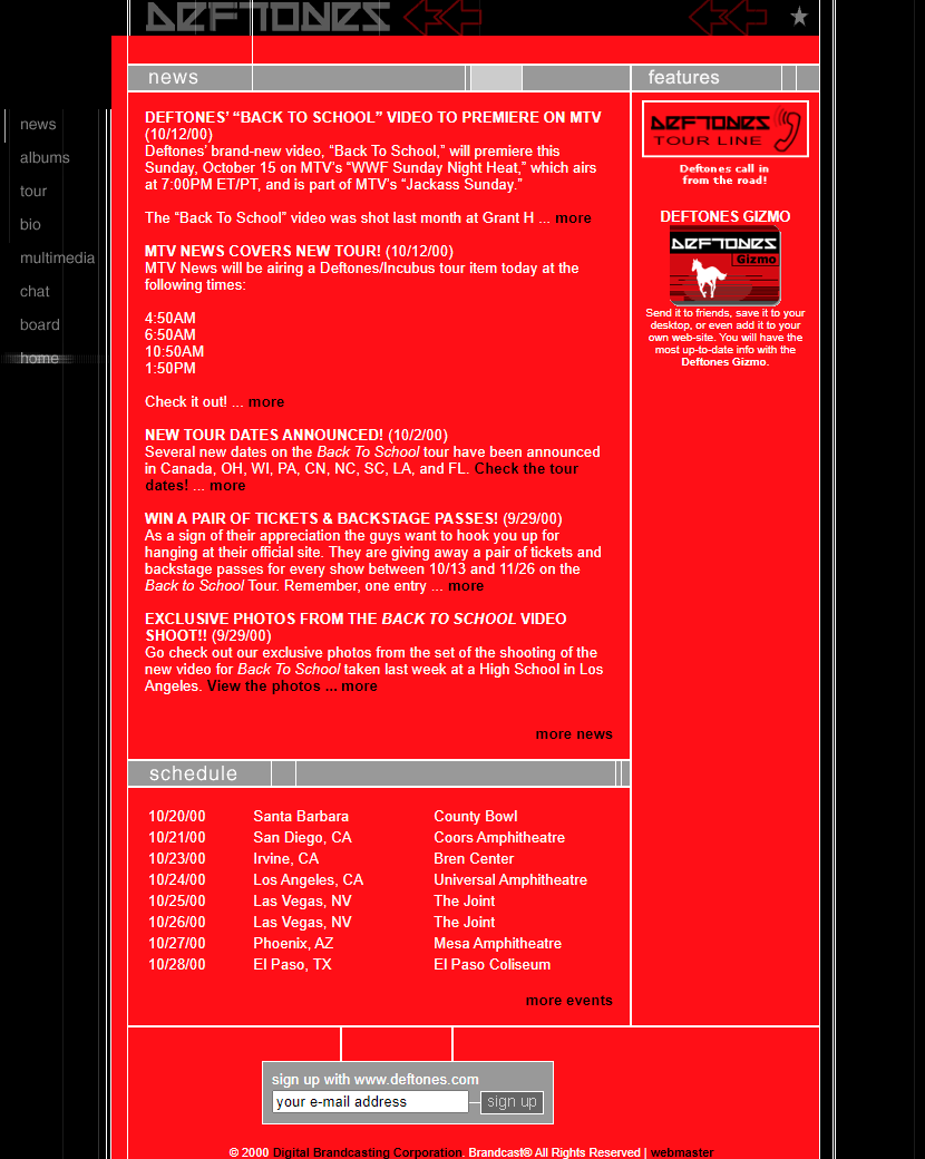 Deftones website in 2000