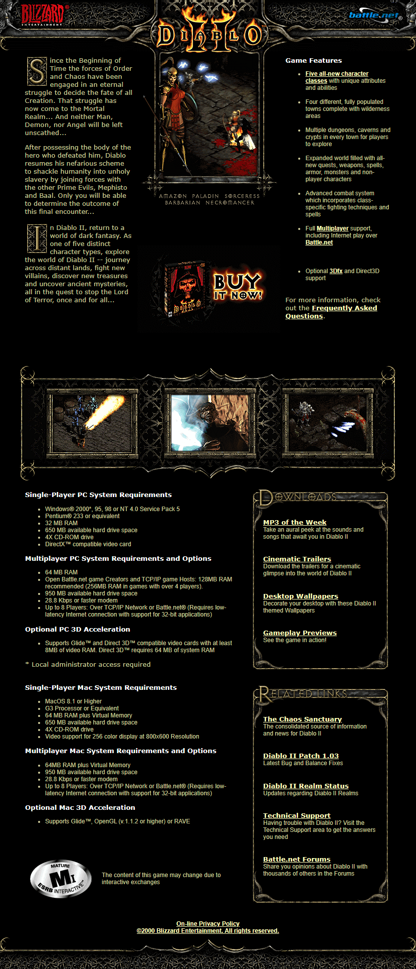 Diablo II website in 2000