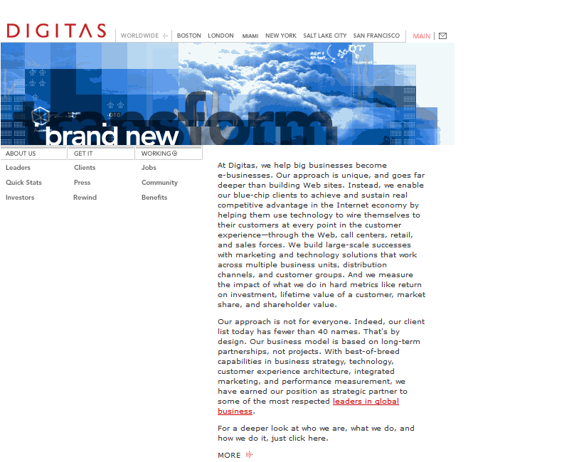 Digitas website in 2001