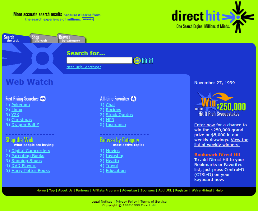 Direct Hit website in 1999
